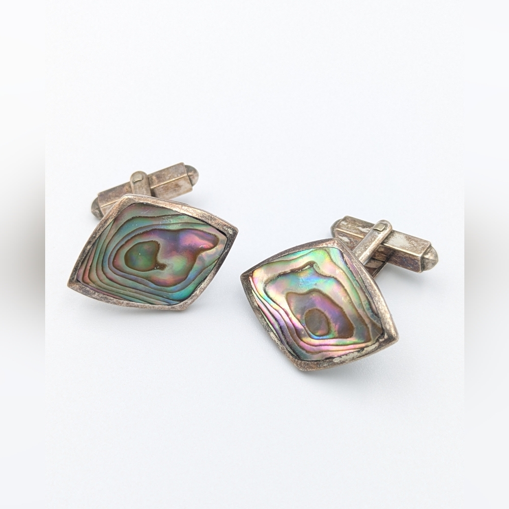 Vintage Ataahua New Zealand 925 sterling silver abalone cufflinks